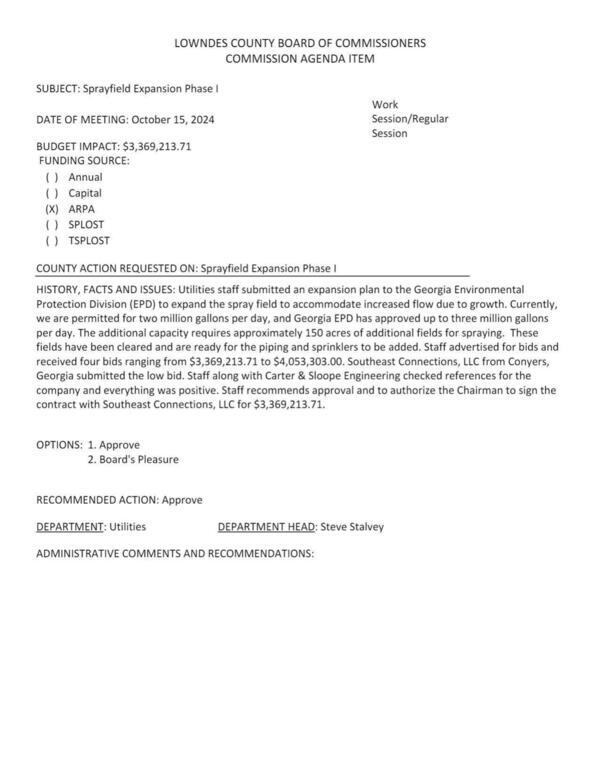 [Currently, we are permitted for two million gallons per day, and Georgia EPD has approved up to three million gallons per day. The additional capacity requires approximately 150 acres of additional fields for spraying.]