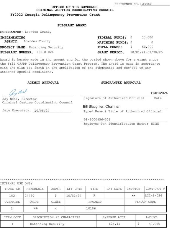 CJCC Subgrant Award