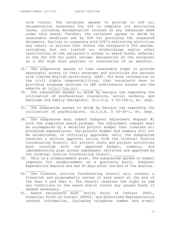 documentation necessary for OJP to complete its monitoring