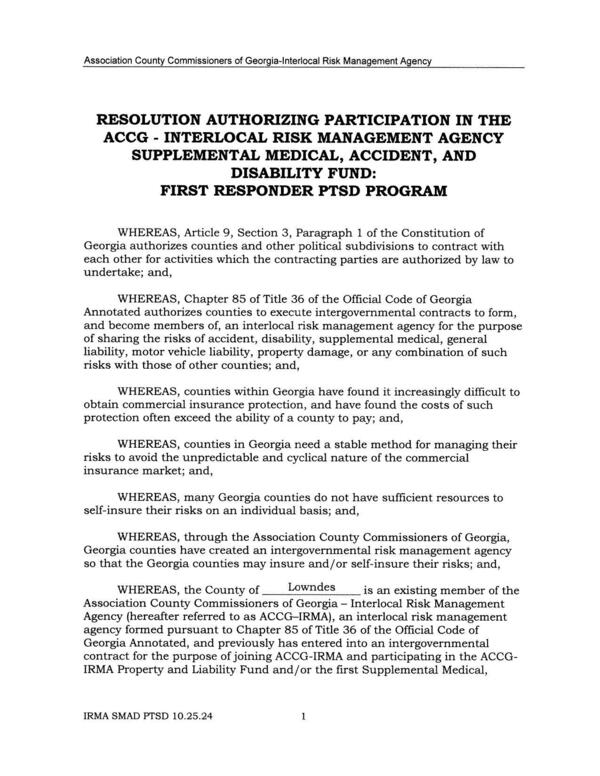 RESOLUTION AUTHORIZING PARTICIPATION IN THE