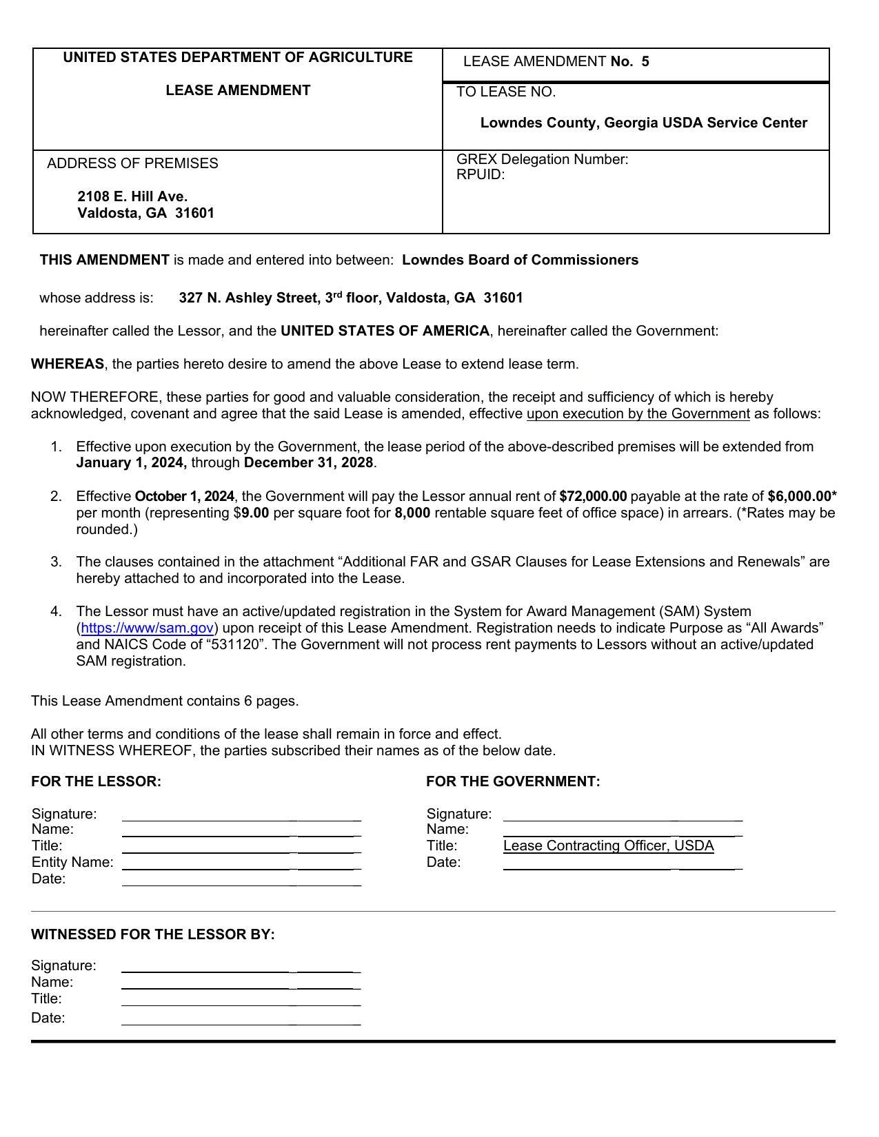 USDA Lease Amendment