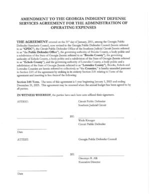 [AMENDMENT TO THE GEORGIA INDIGENT DEFENSE SERVICES AGREEMENT FOR THE ADMINISTRATION OF OPERATING EXPENSES]