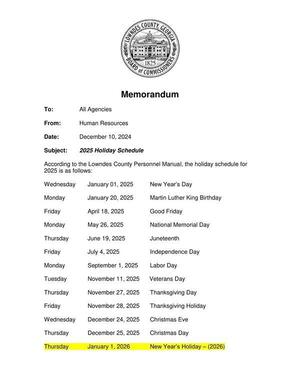 [2025 LCC Holiday Schedule]