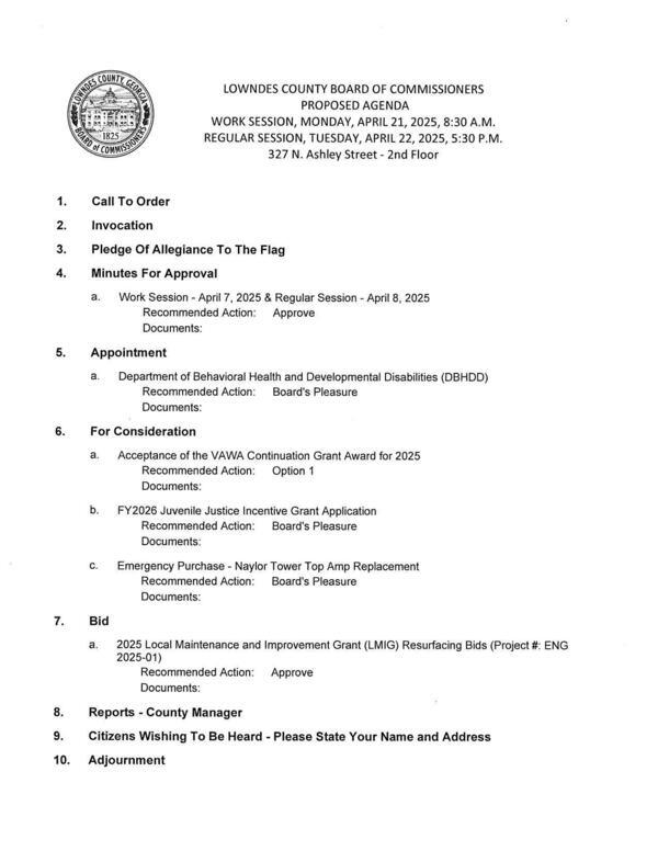 [PROPOSED AGENDA]
