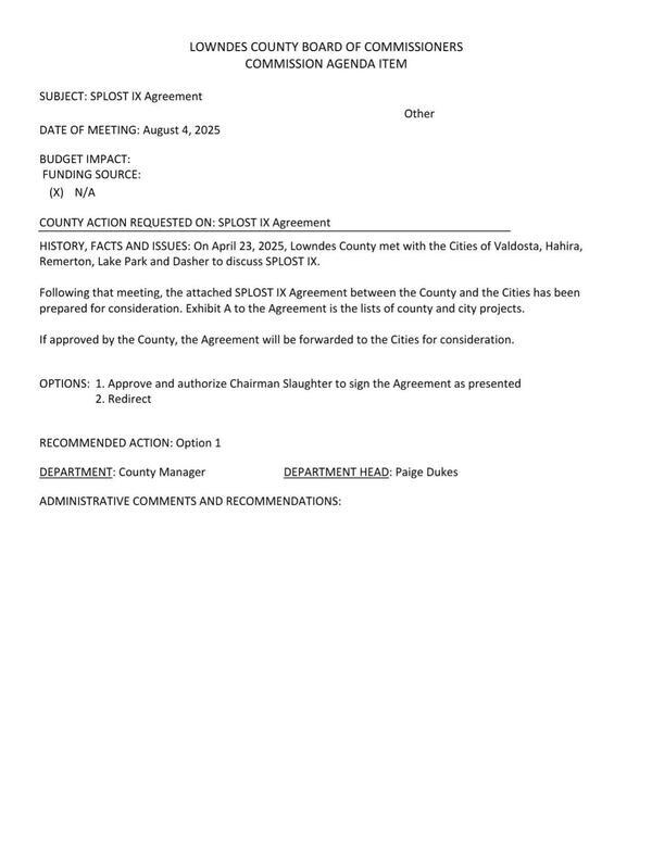 SPLOST IX Agreement