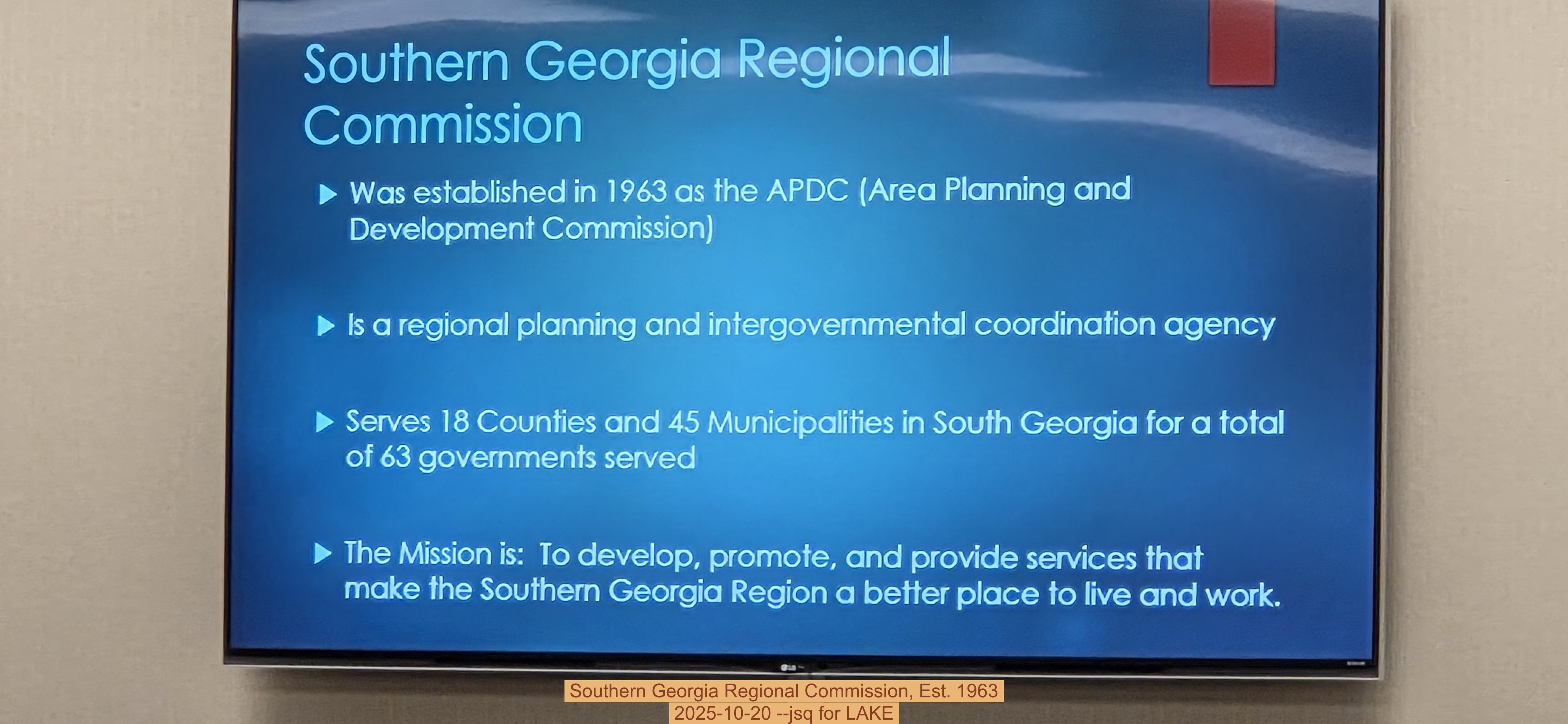 Southern Georgia Regional Commission, Est. 1963, 2025-10-20 --jsq for LAKE