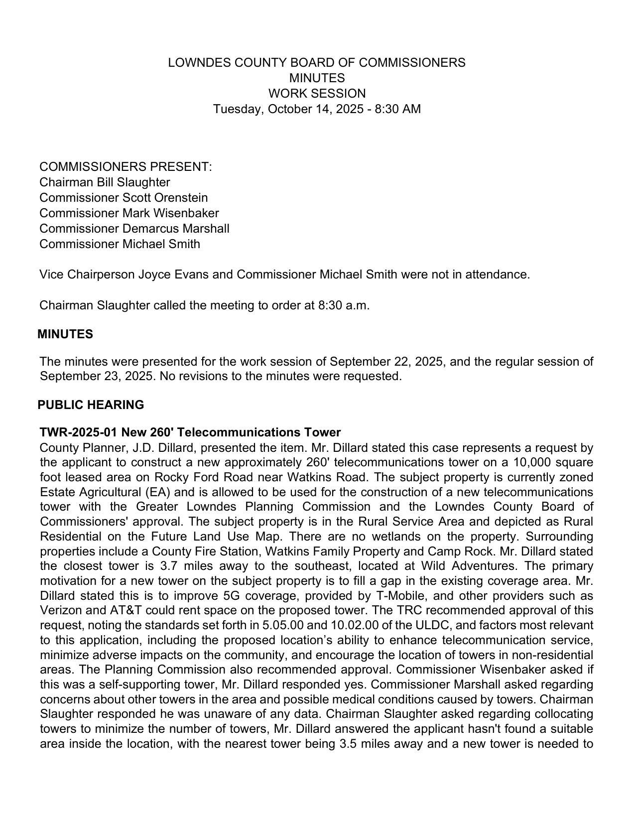 towers to minimize the number of towers, Mr. Dillard answered the applicant hasn't found a suitable