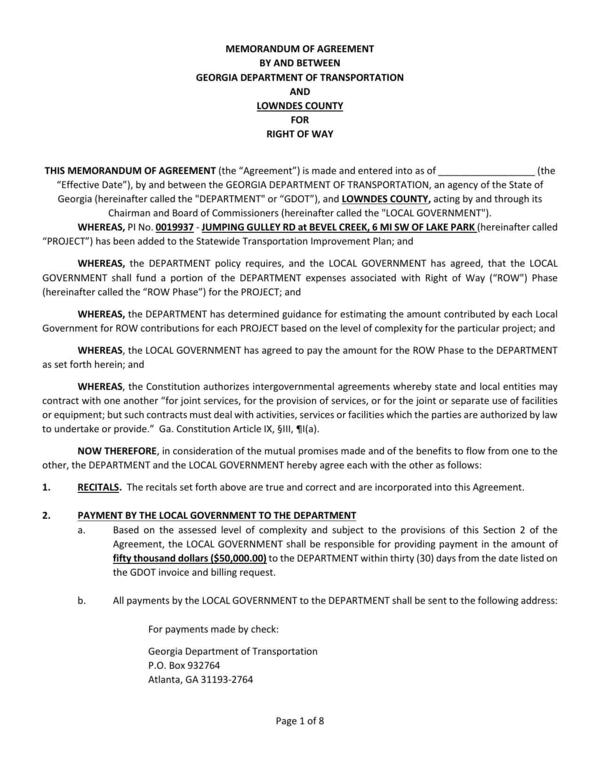 MEMORANDUM OF AGREEMENT