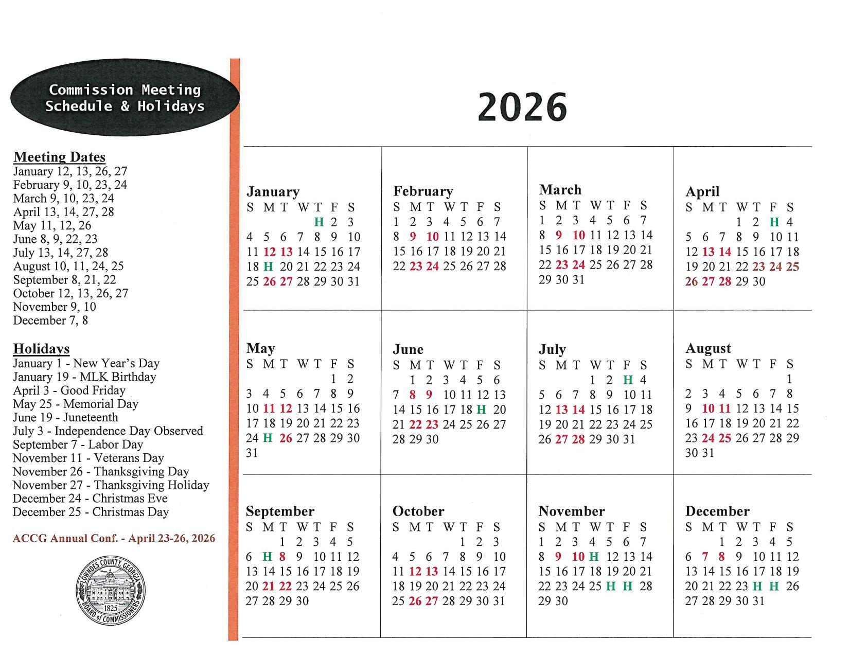 The 2026 Meeting Calendar
