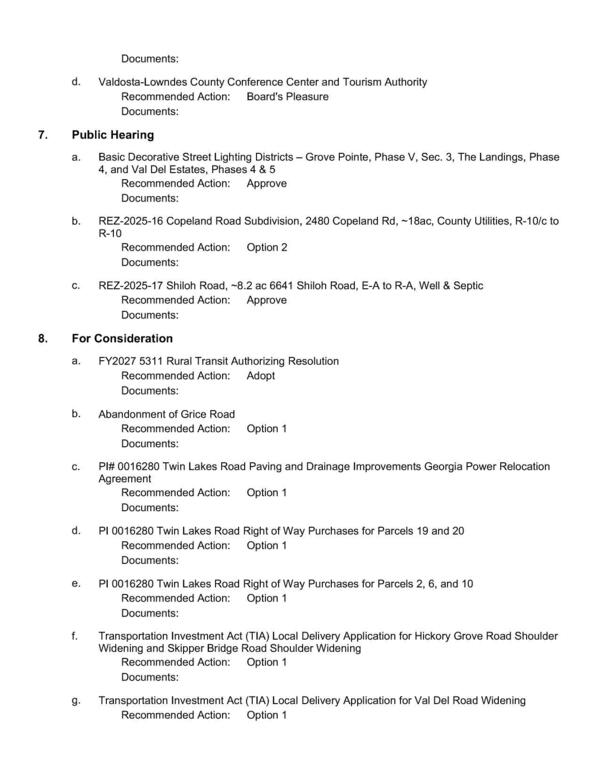 Public Hearings, For Consideration