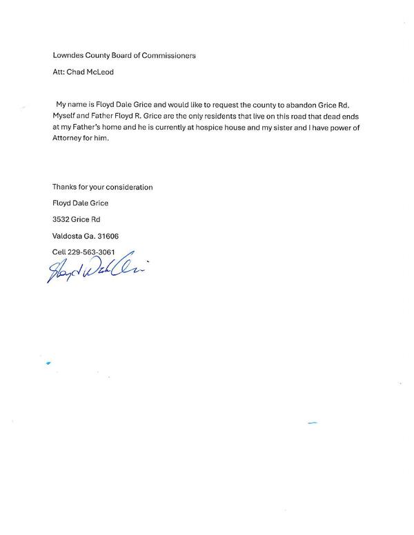 Request by Floyd Dale Grice.