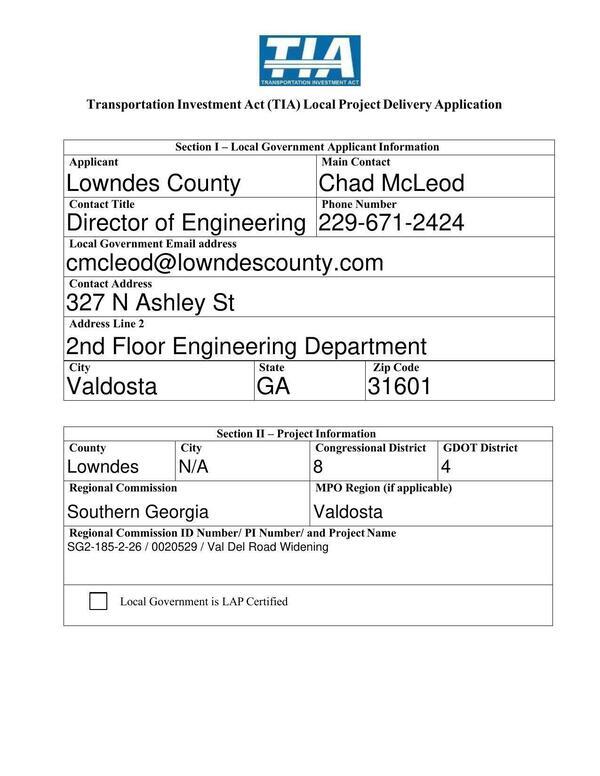 Section I Local Government Applicant Information