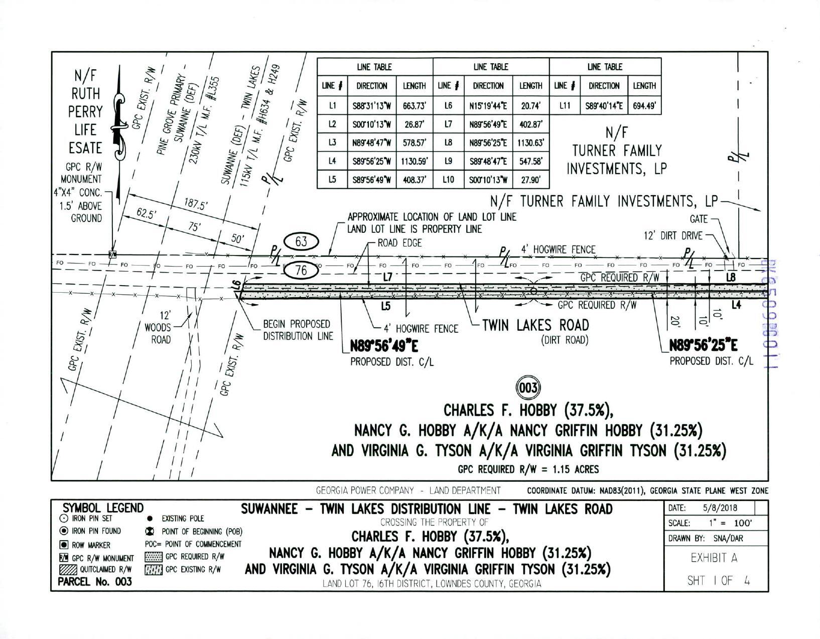 Map: Suwannee - Twin Lakes Distribution Line, Twin Lakes Road, Hobby and Tyson property (1 of 4)