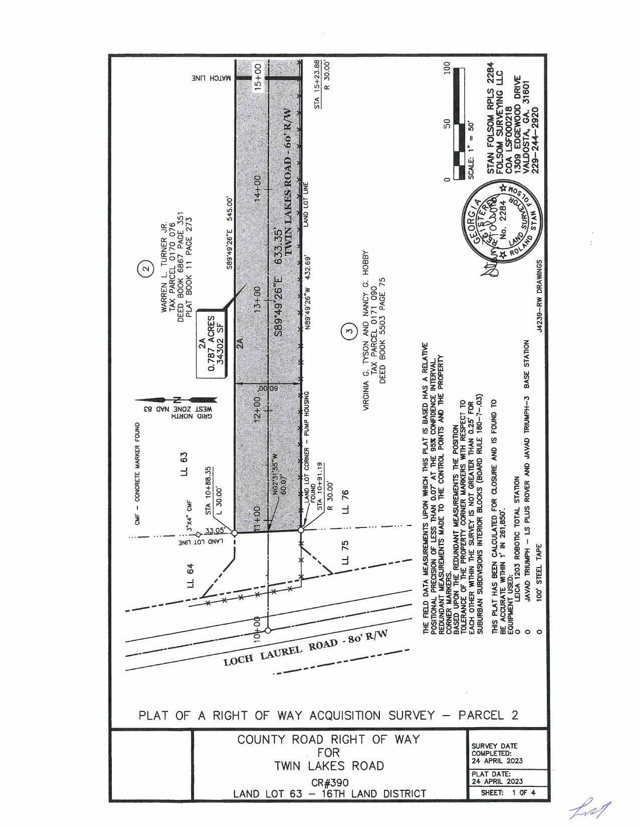 Map: SURVEY of County Road Right of Way for Twin Lakes Road (1 of 4)