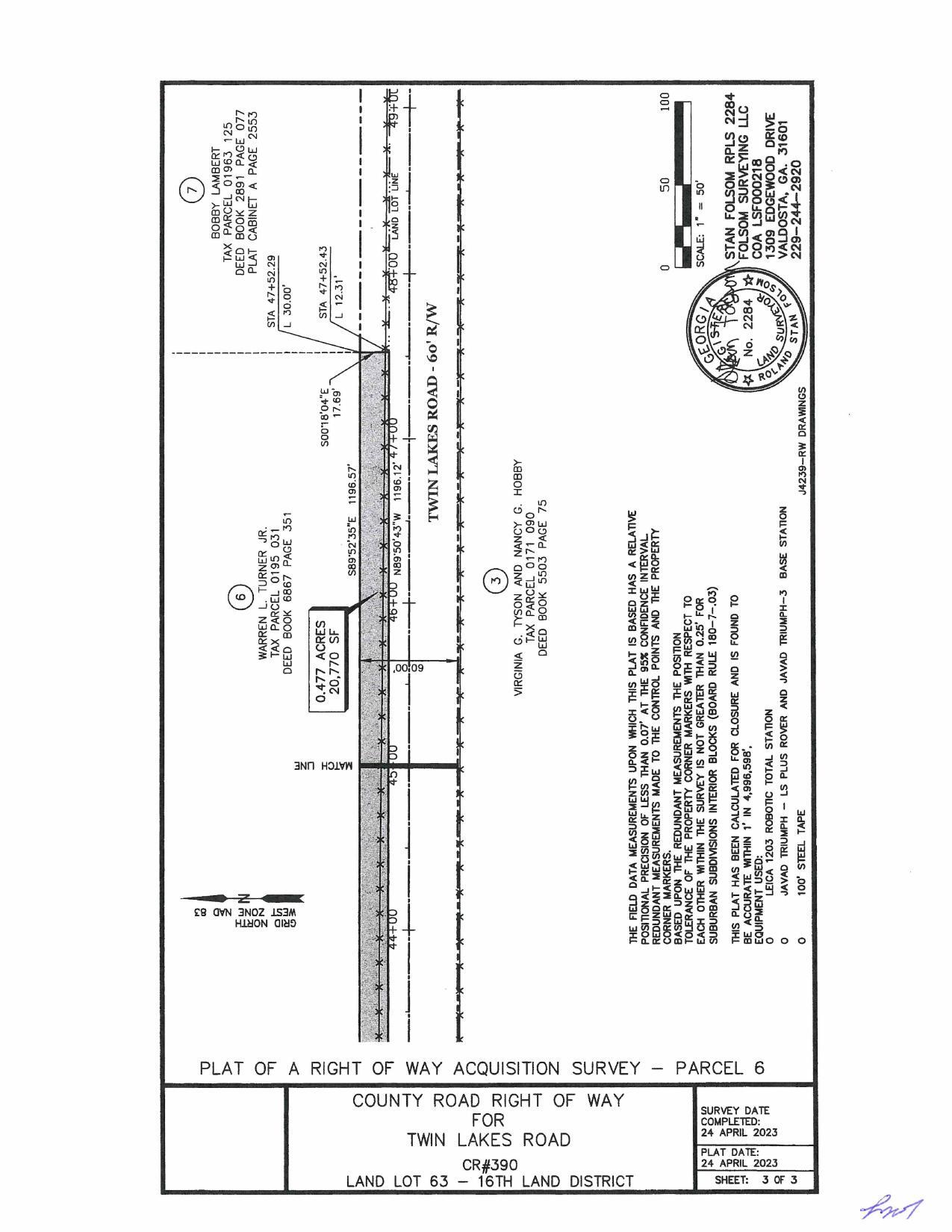Map: RoW Acquisition Survey, Parcel 6 (3 of 3)