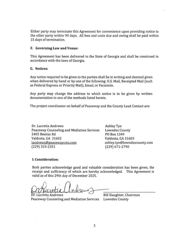 Either party may terminate this Agreement for convenience upon providing notice to