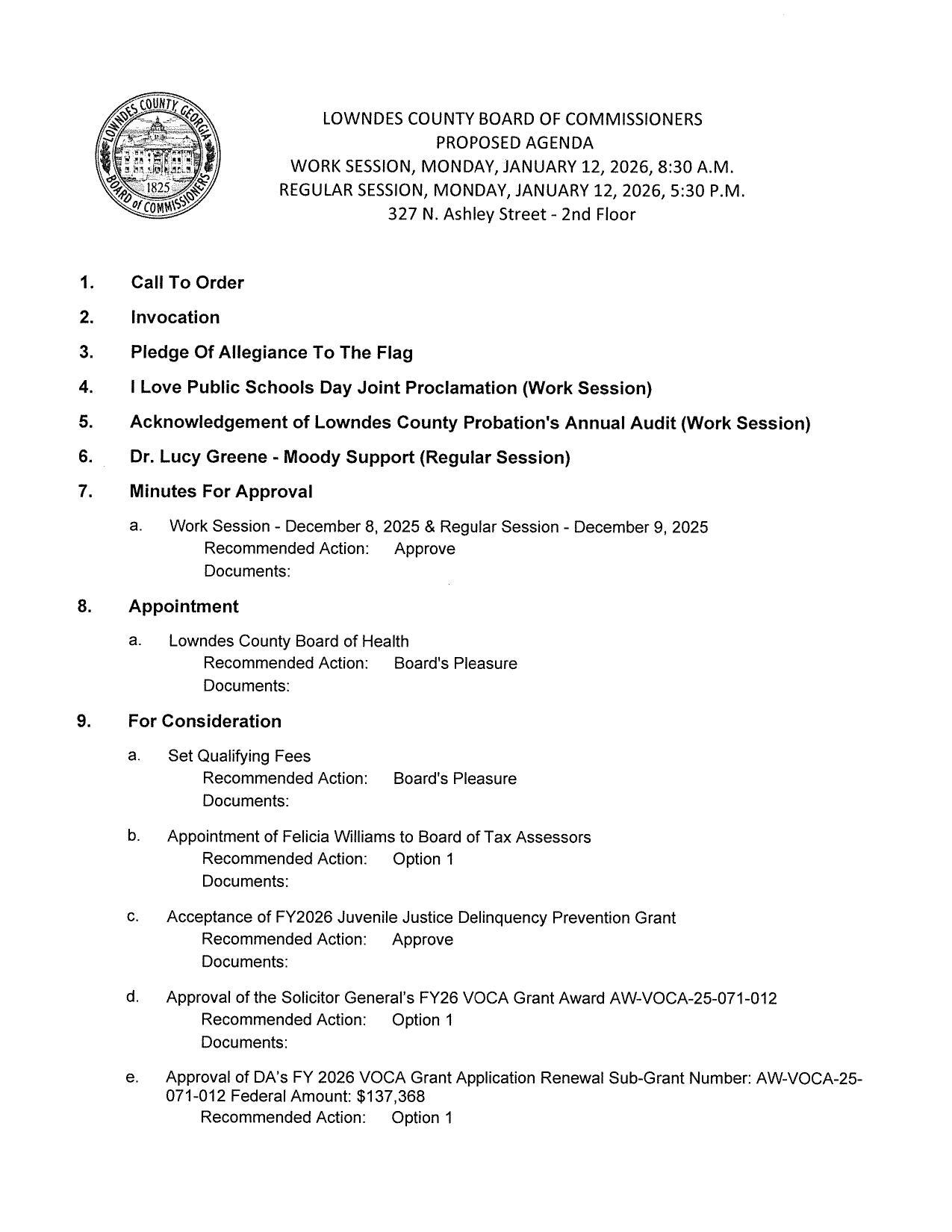 Presentations, Appointment, For Consideration