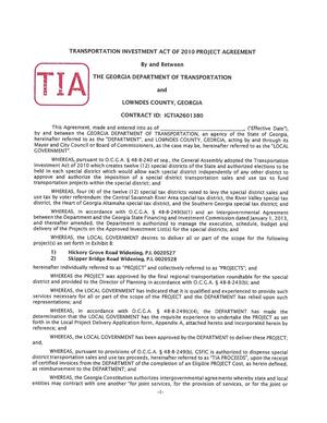 [TRANSPORTATION INVESTMENT ACT OF 2010 PROJECT AGREEMENT]