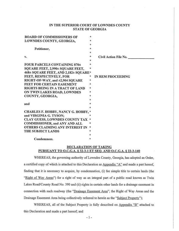 IN THE SUPERIOR COURT OF LOWNDES COUNTY STATE OF GEORGIA