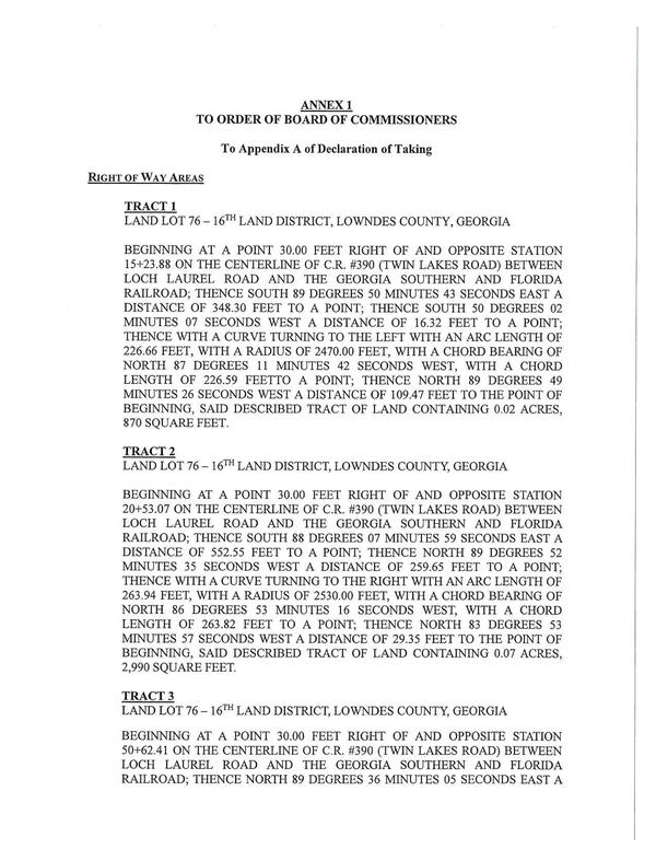 ANNEX 1 TO ORDER OF BOARD OF COMMISSIONERS: RIGHT OF Way AREAS