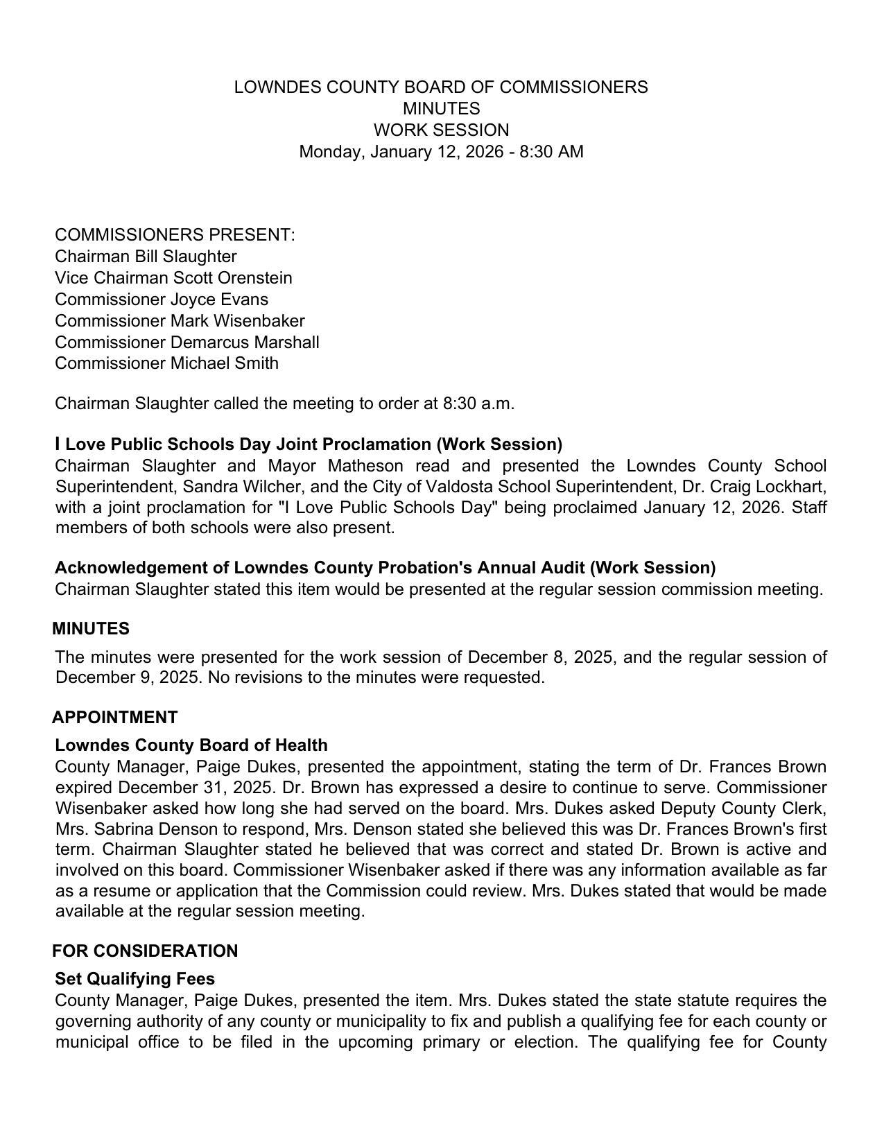 Chairman Slaughter and Mayor Matheson read and presented the Lowndes County School