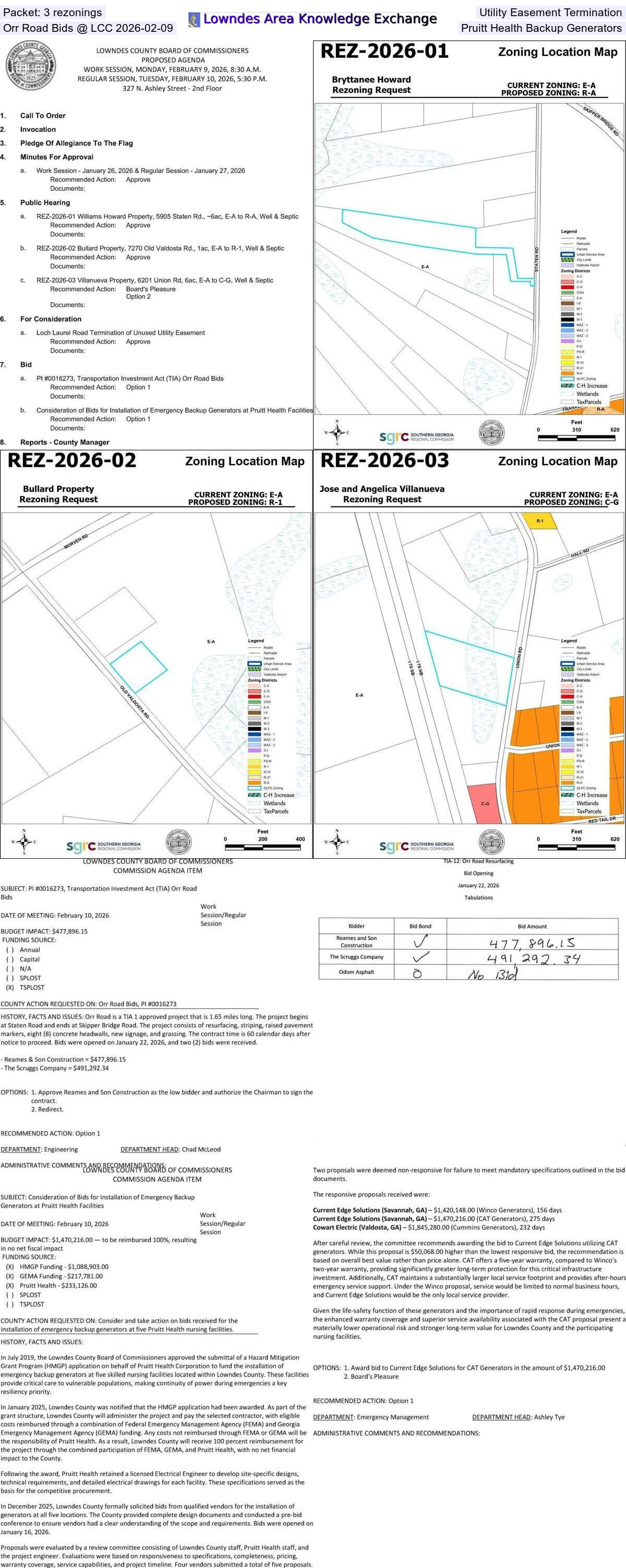 [Packet: 3 rezonings, Utility Easement Termination, Orr Road Bids, Pruitt Health Backup Generators, @ LCC 2026-02-09]
