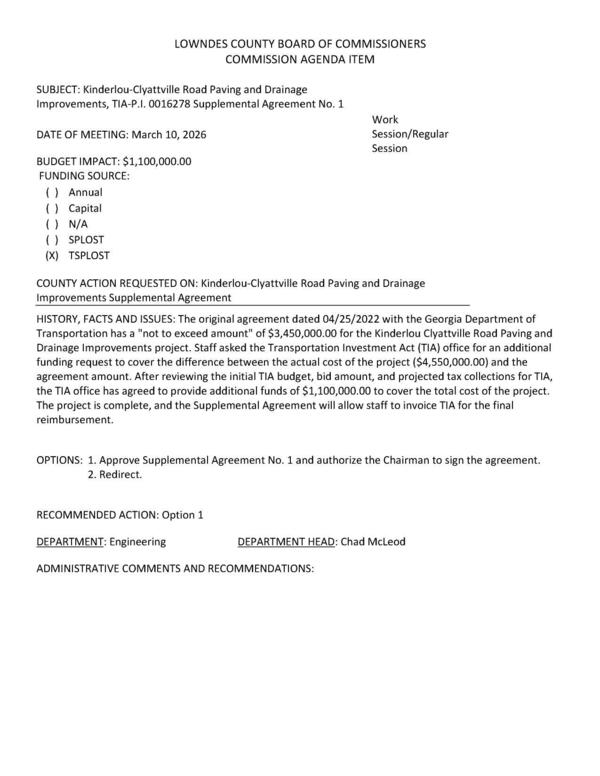 [the TIA office has agreed to provide additional funds of $1,100,000.00 to cover the total cost of the project.]