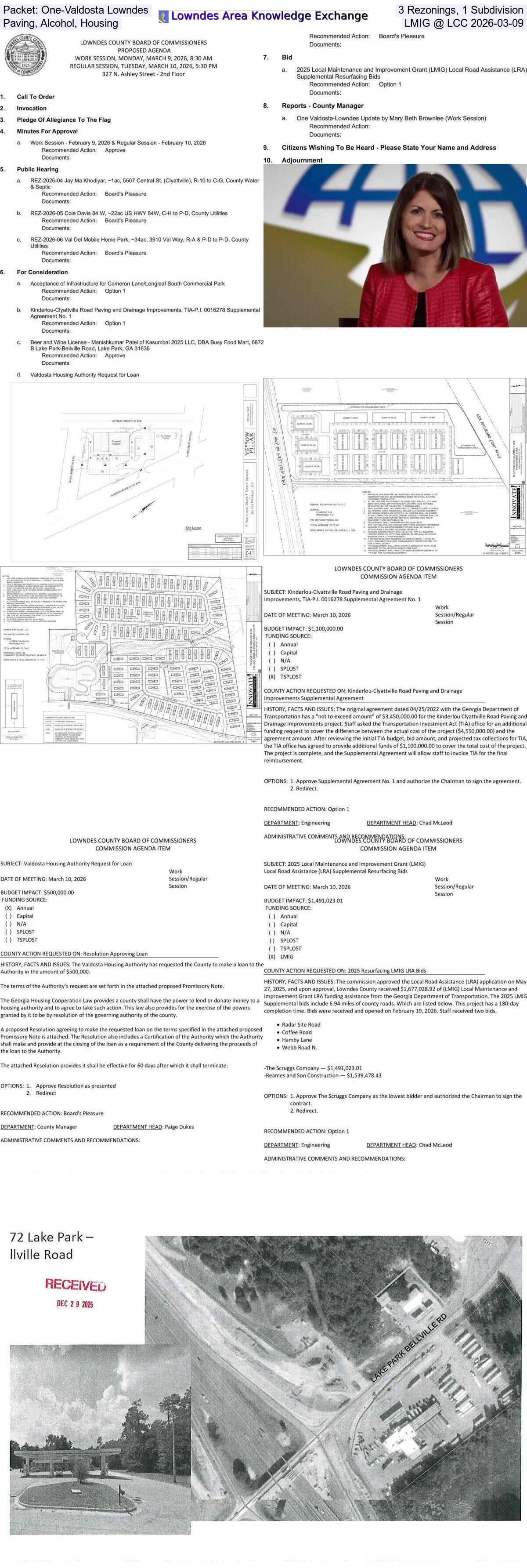 [Packet: One-Valdosta Lowndes, 3 Rezonings, 1 Subdivision, Paving, Alcohol, Housing, LMIG @ LCC 2026-03-09]