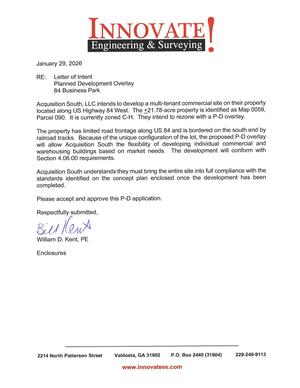 [Letter of Intent from William D. Kent, PE]