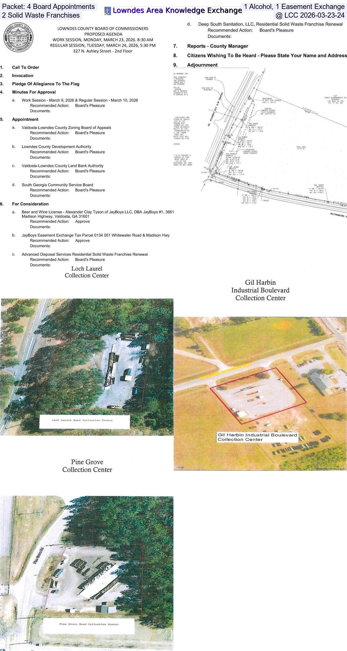 [Packet: 4 Board Appointments, 1 Alcohol, 1 Easement Exchange, 2 Solid Waste Franchises, @ LCC 2026-03-23-24]