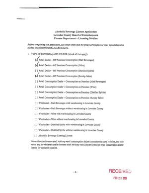 [Alcoholic Beverage License Application]