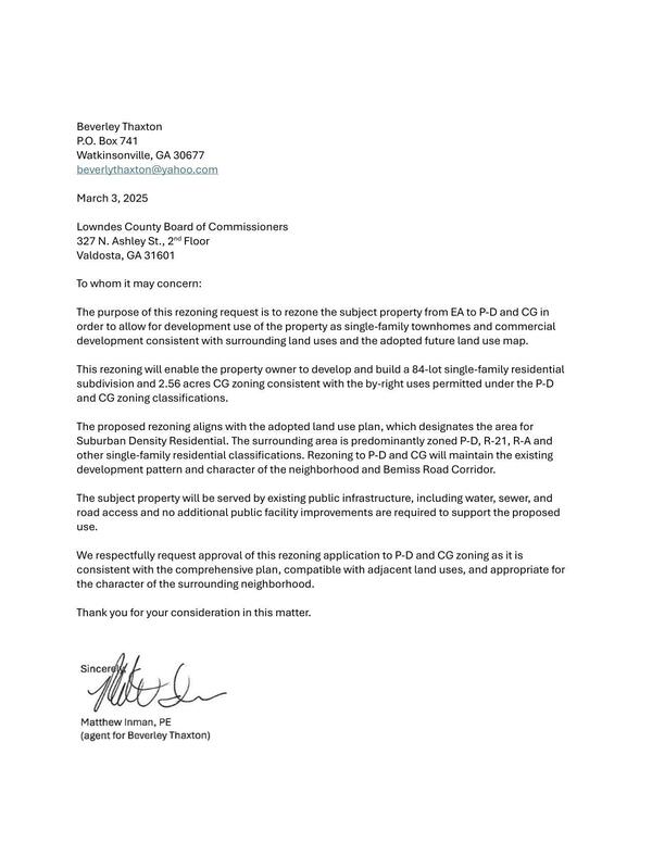 Rezoning request from Matthew Inman for Beverley Thaxton.