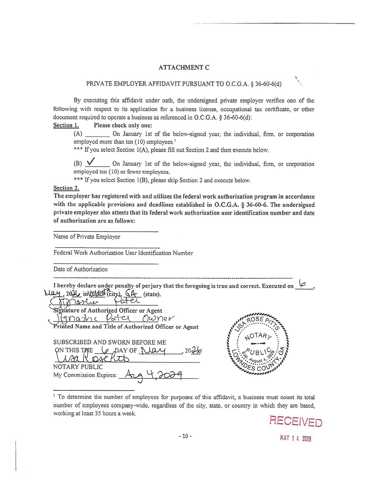 ' To determine the number of employees for purposes of this affidavit, a business must count its total