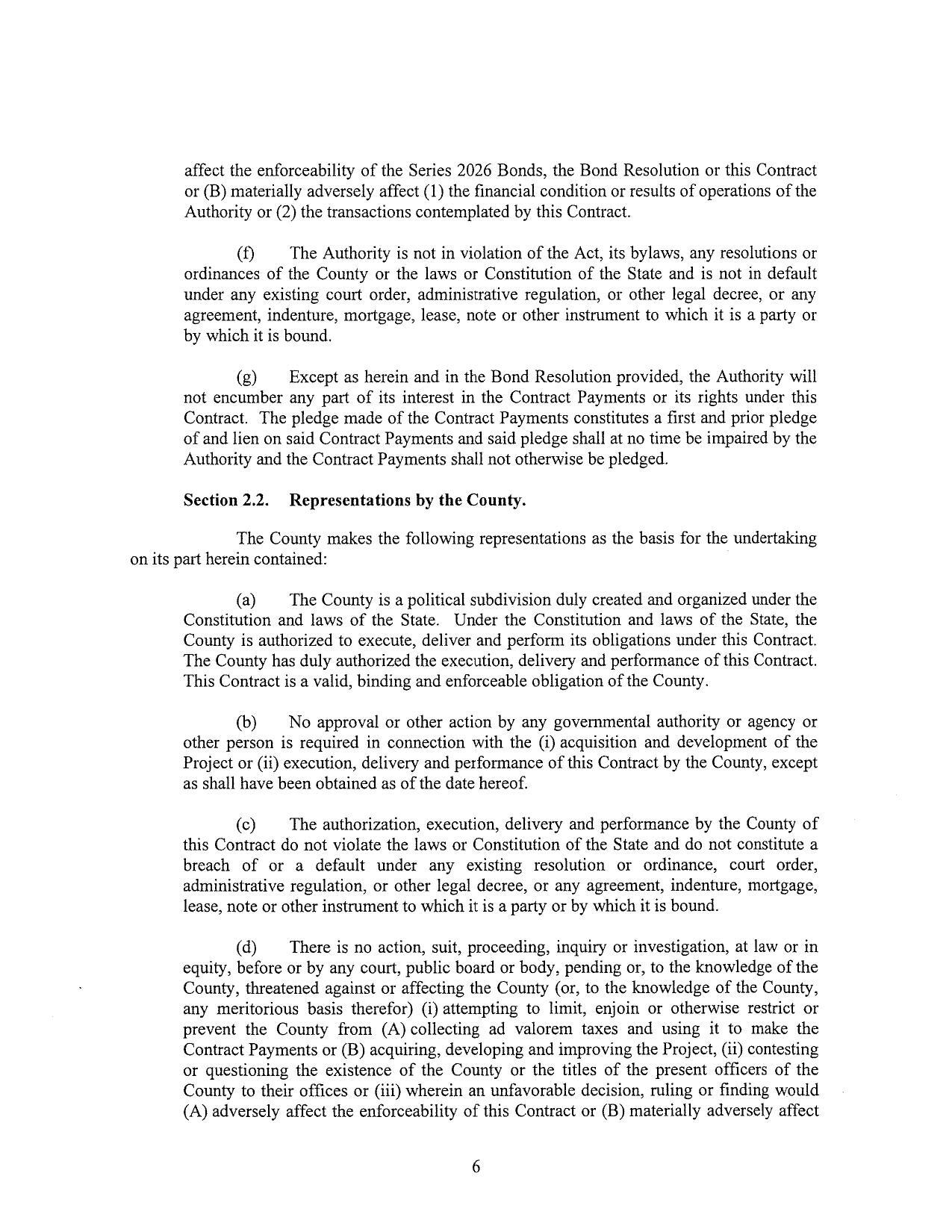 Section 2.2. Representations by the County.