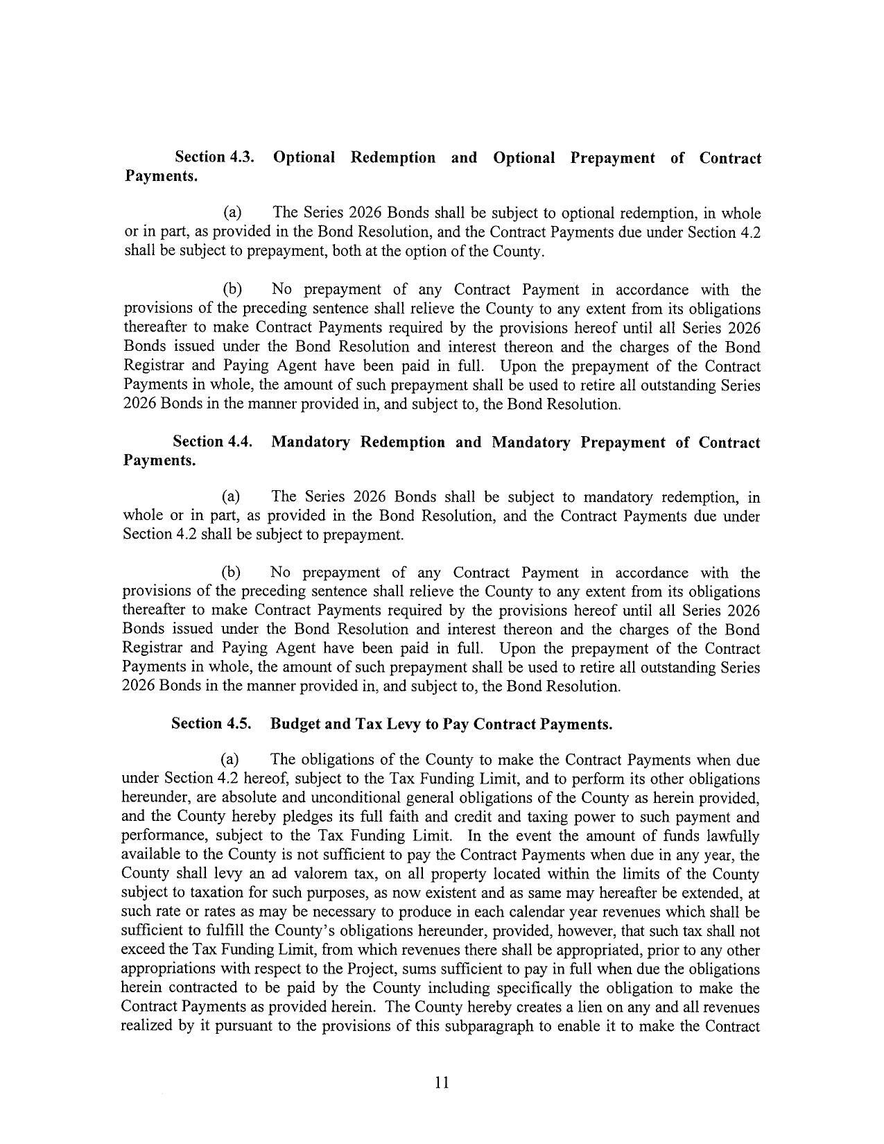 Section 4.3. Optional Redemption and Optional Prepayment of Contract