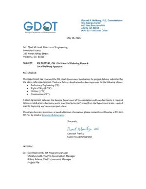 [SUBJECT: — PI# 0020531, Old US 41 North Widening Phase 4 Local Delivery Approval]
