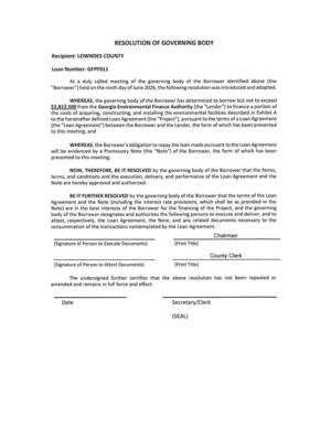 [RESOLUTION OF GOVERNING BODY]