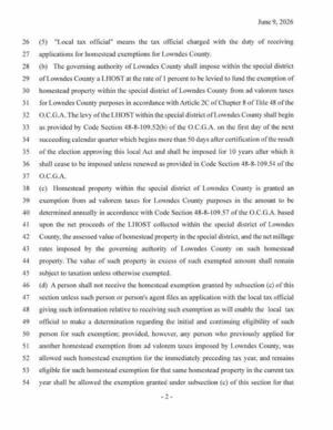 [Section 1. (b) The governing authority of Lowndes County shall impose within the special district of Lowndes County a LHOST at the rate of 1 percent to be levied to fund the exemption of homestead property within the special district of Lowndes County from ad valorem taxes...]