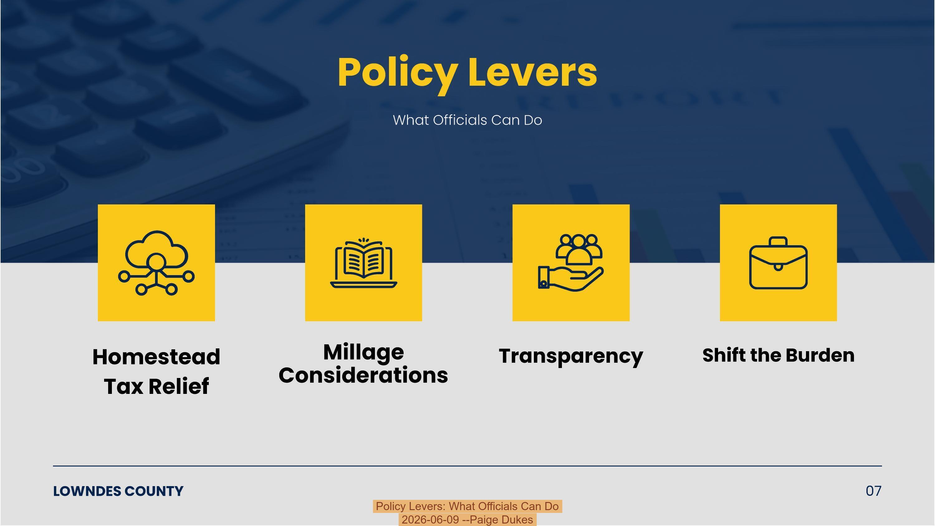 Policy Levers: What Officials Can Do, 2026-06-09 --Paige Dukes