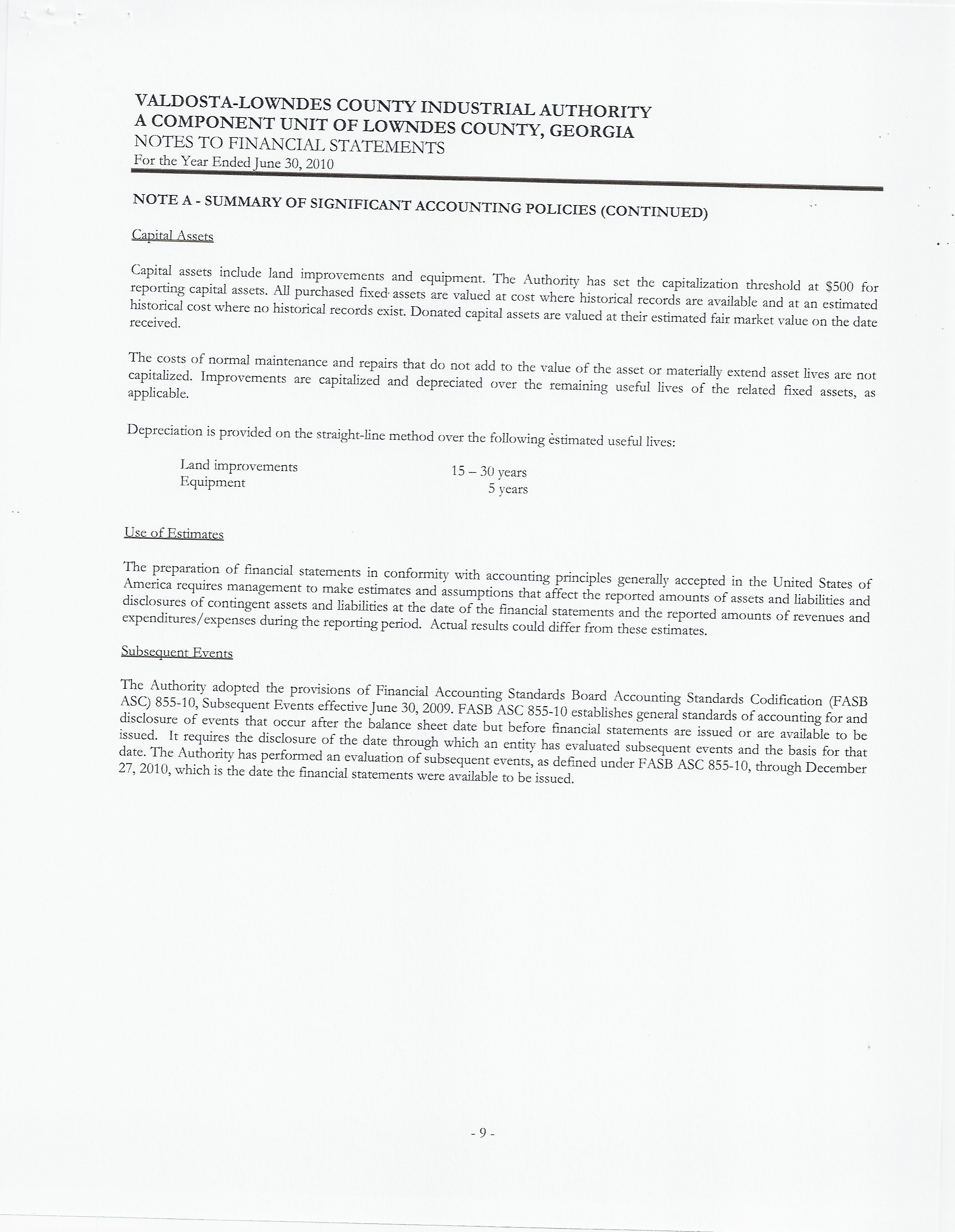 Capital Assets (land)