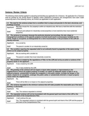 [Variance Review Criteria]