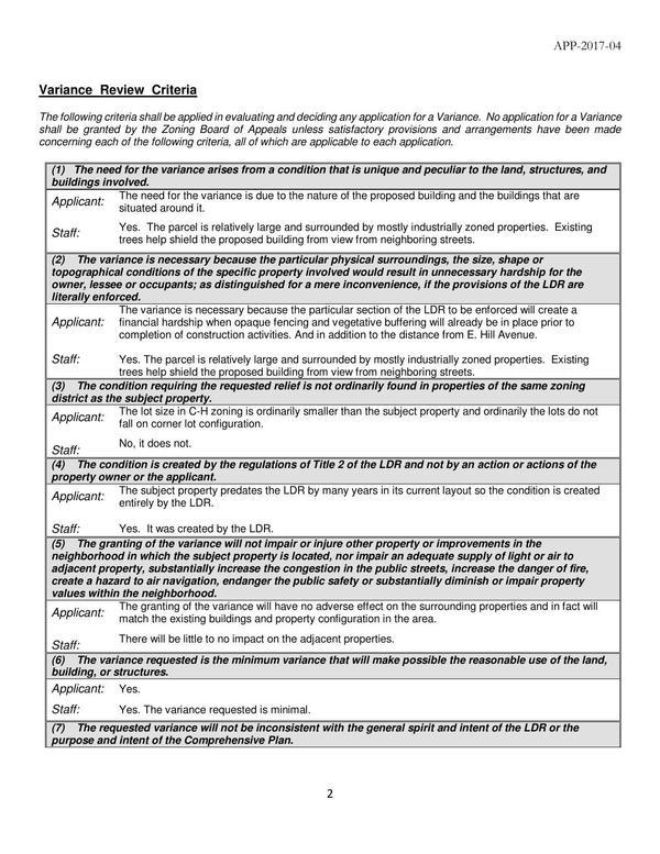 Variance Review Criteria