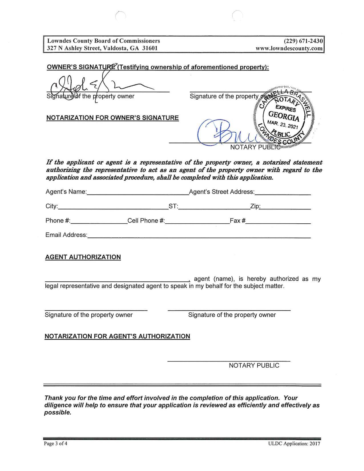 Signature of the property owner