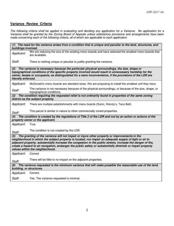 Variance Review Criteria