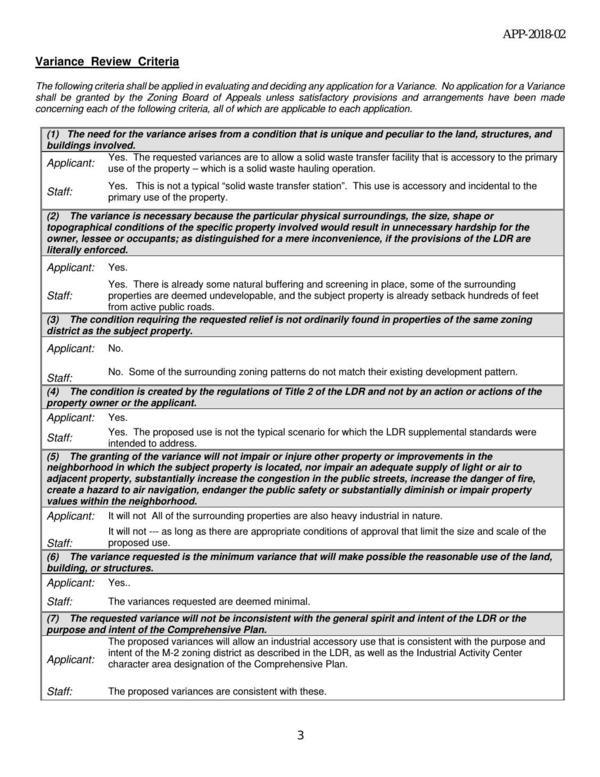 Variance Review Criteria