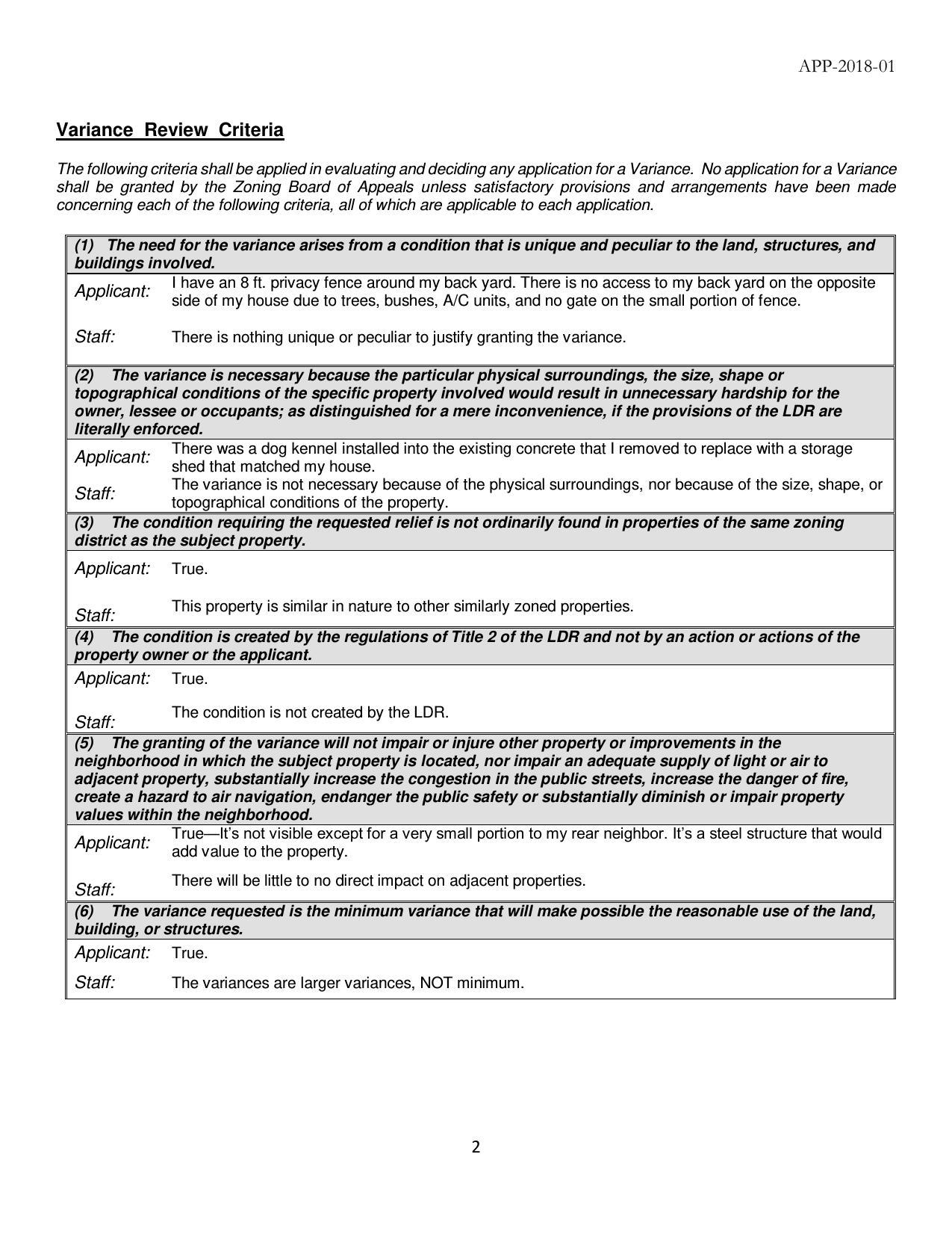 Variance Review Criteria