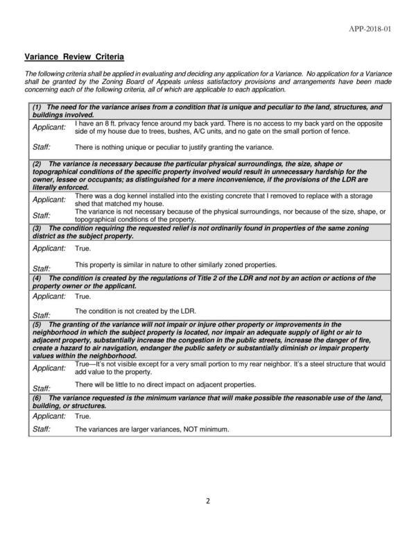 Variance Review Criteria