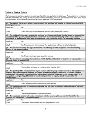 [Variance Review Criteria]