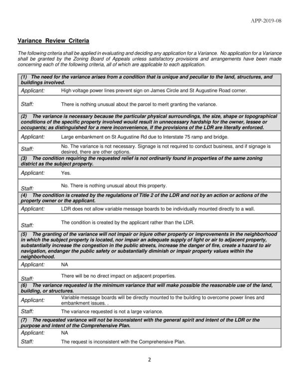 Variance Review Criteria