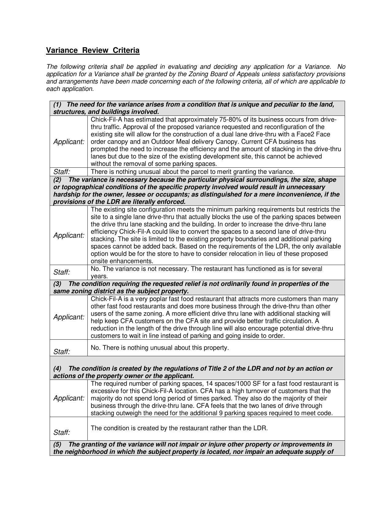 Variance Review Criteria